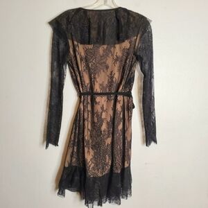 For Love & Lemons Daphne Black Lace Long Sleeve Wrap Dress L Whimsigoth Fairy